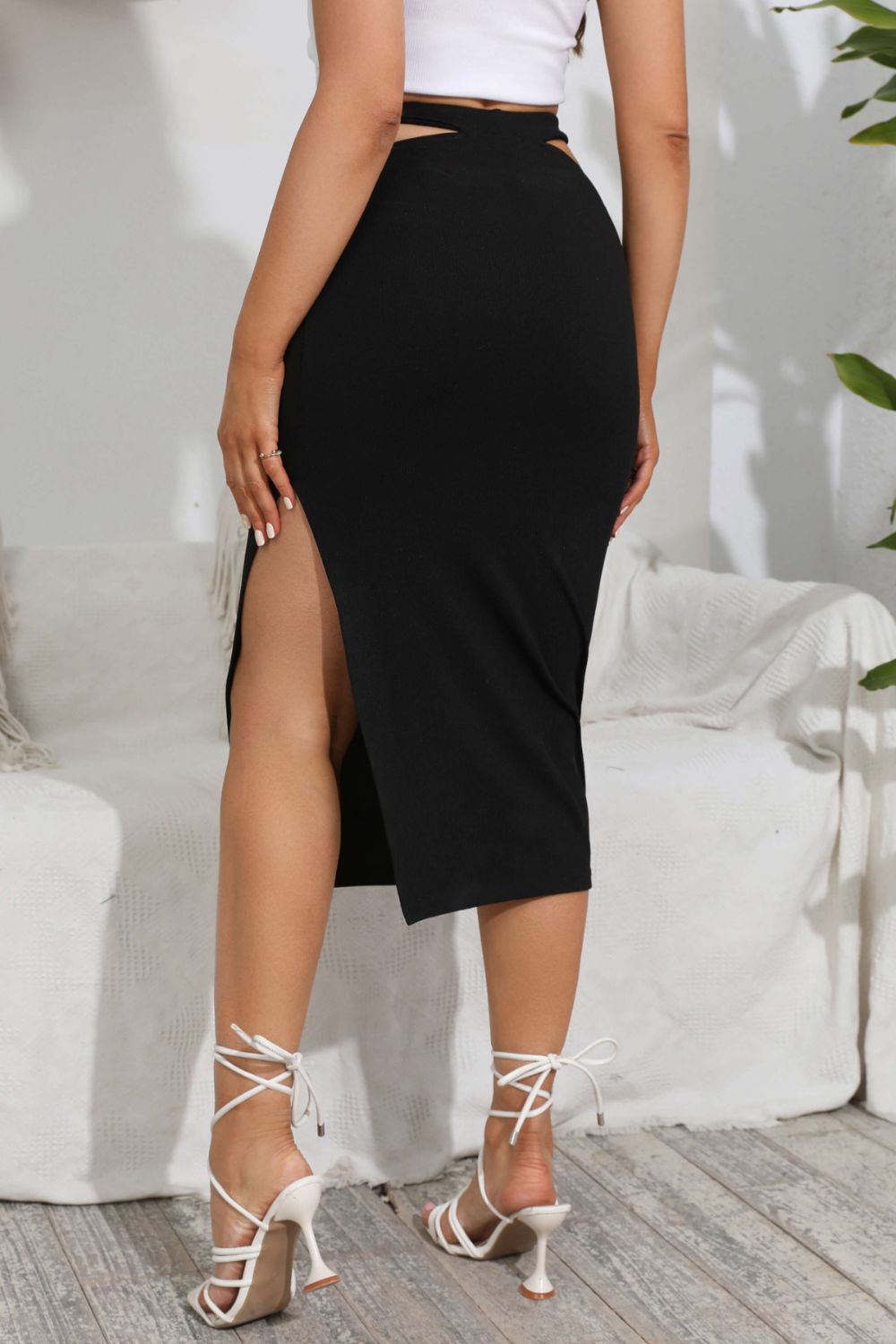 Cutout Slit Midi Skirt - So•phis•ti•hood Boutique