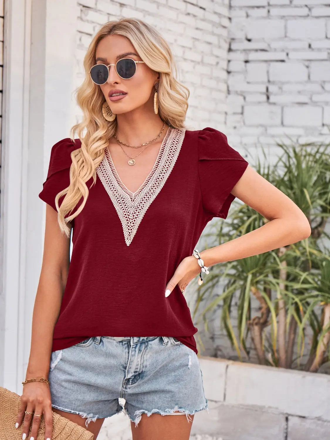 V-Neck Petal Sleeve Blouse - So•phis•ti•hood Boutique