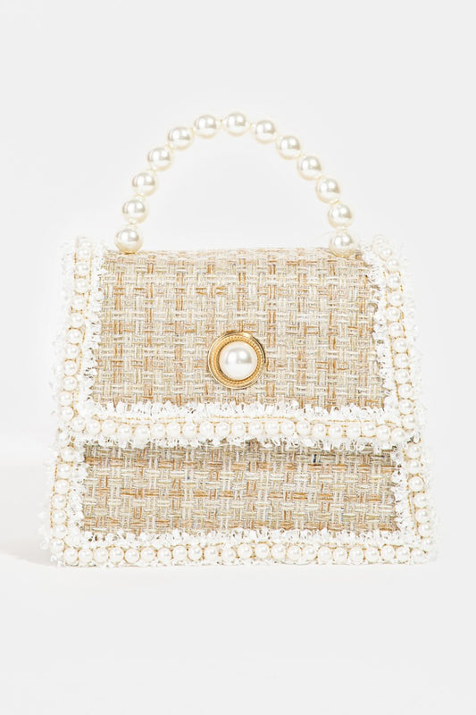 Fame Pearly Trim Woven Handbag - So•phis•ti•hood Boutique